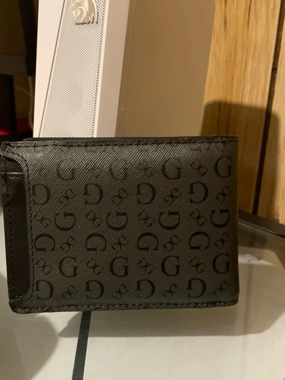 GUESS Black Monogram Money Clip Wallet with Logo Plaque